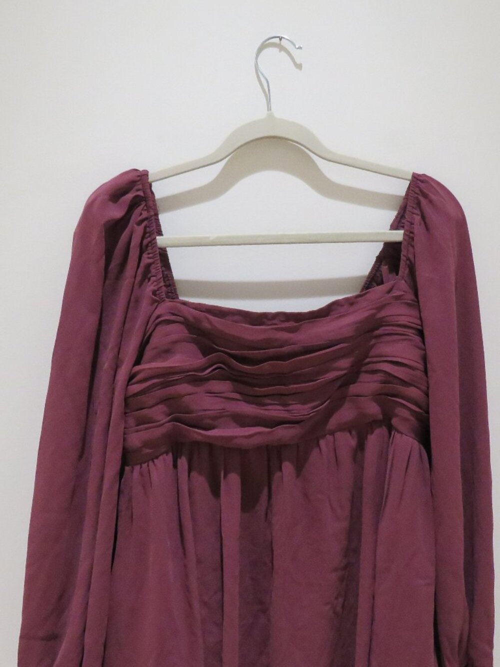 ABERCROMBIE & FITCH Emerson Chiffon Puff Sleeve Mini Dress in Mauve Large Petite - Picture 3 of 11